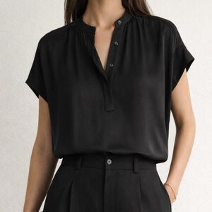 Vince 100% Silk Oversized Blouse XS Black Relaxed Draped Minimalist Luxury